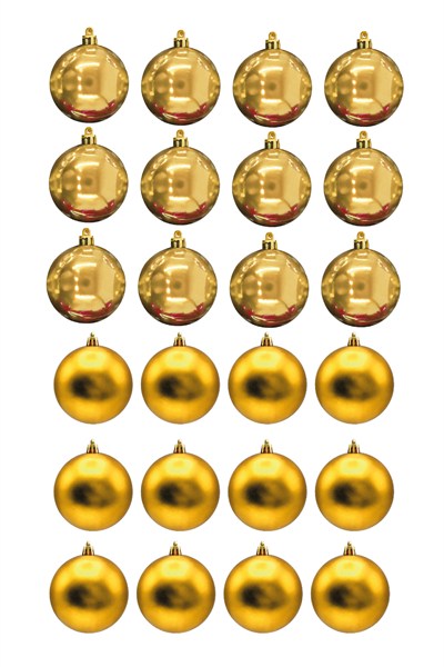 Waldern 3 cm 24 Adet Cici Top Yılbaşı Çam Ağacı Süs 12 Parlak - 12 Mat Gold