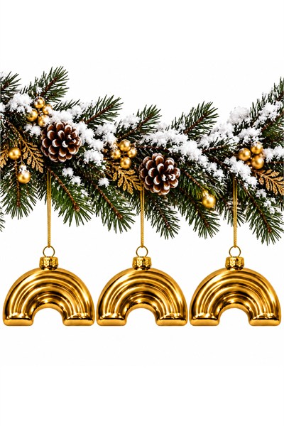 Waldern 3lü 10 cm Gökkuşağı Çam Ağacı Süsü Gold