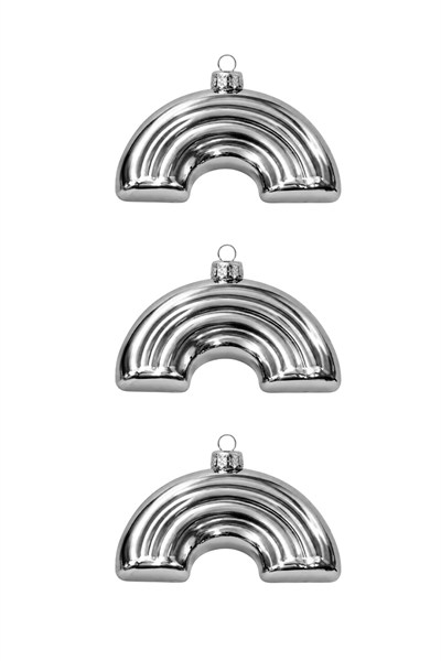Waldern 3lü 10 cm Gökkuşağı Çam Ağacı Süsü Gümüş