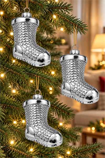 Waldern 3lü 11 cm Patik Figürlü Yılbaşı Çam Ağacı Süsü Gümüş