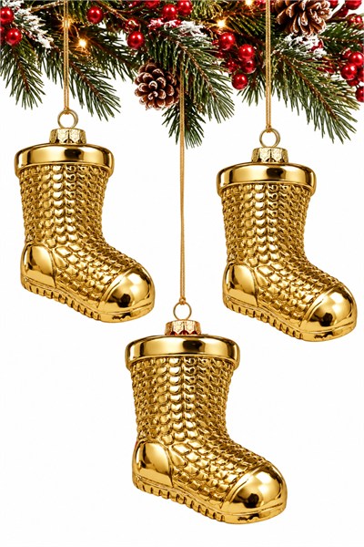 Waldern 3lü 11 cm Patik Figürlü Yılbaşı Çam Ağacı Süsü Gold