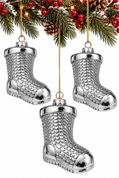 Waldern 3lü 11 cm Patik Figürlü Yılbaşı Çam Ağacı Süsü Gümüş
