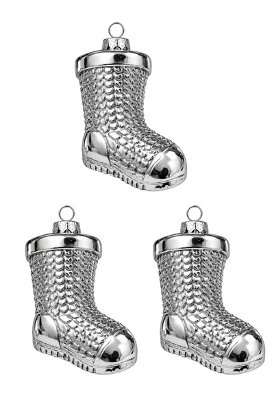 Waldern 3lü 11 cm Patik Figürlü Yılbaşı Çam Ağacı Süsü Gümüş
