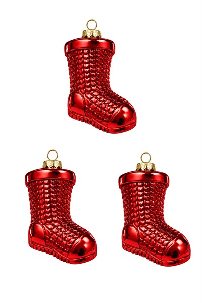 Waldern 3lü 11 cm Patik Figürlü Yılbaşı Çam Ağacı Süsü Kırmızı