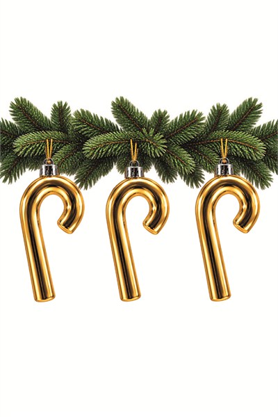 Waldern 3lü 14 cm XL Şeker Kamışı Yılbaşı Çam Ağacı Süsü Gold