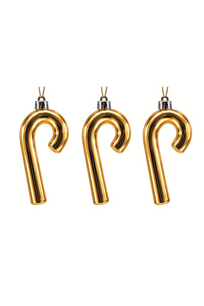 Waldern 3lü 14 cm XL Şeker Kamışı Yılbaşı Çam Ağacı Süsü Gold