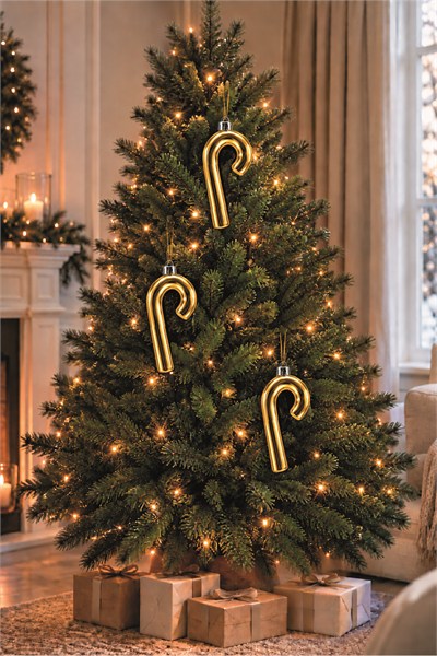 Waldern 3lü 14 cm XL Şeker Kamışı Yılbaşı Çam Ağacı Süsü Gold