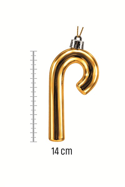 Waldern 3lü 14 cm XL Şeker Kamışı Yılbaşı Çam Ağacı Süsü Gold