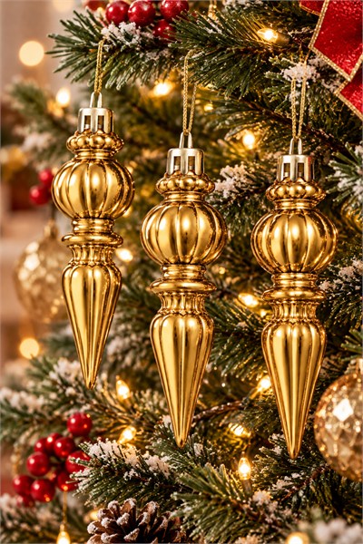Waldern 3lü 15 cm Damla Figürlü Çam Ağacı Süsü Gold