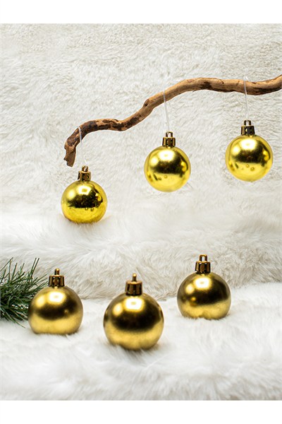 Waldern 4 cm 6lı Gold Cici Top Yılbaşı Çam Ağacı Süsü (3 Metalize-3 Parlak)
