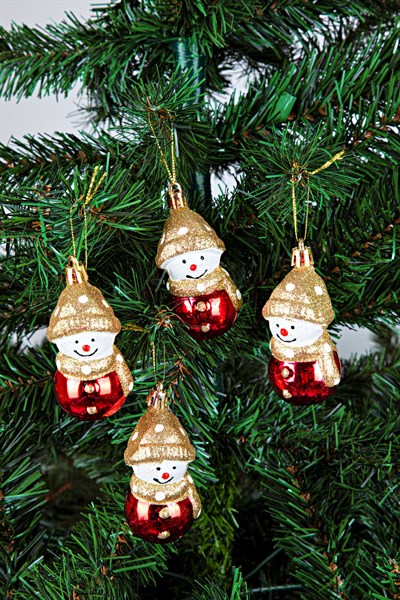 Waldern 4lü Yılbaşı Çam Ağacı Kardan Adam Süs 8 cm