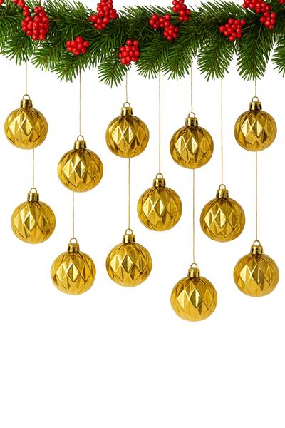 Waldern 5 cm 12li Cici Top Gold Baklava Desenli Parlak Yılbaşı Süsü