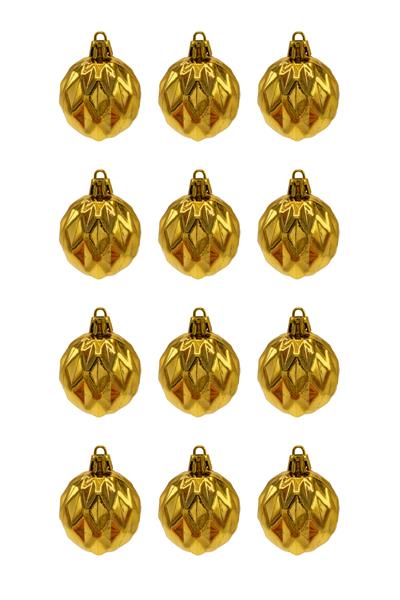 Waldern 5 cm 12li Cici Top Gold Baklava Desenli Parlak Yılbaşı Süsü