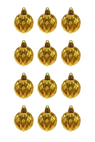Waldern 5 cm 12li Cici Top Gold Baklava Desenli Parlak Yılbaşı Süsü