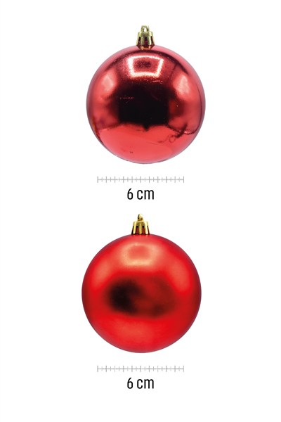Waldern 6 cm 12li Cici Top Yılbaşı Ağacı Süsü 6 Mat + 6 Parlak Kırmızı