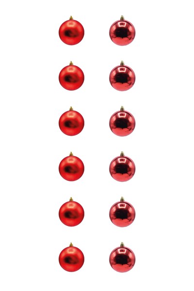 Waldern 6 cm 12li Cici Top Yılbaşı Ağacı Süsü 6 Mat + 6 Parlak Kırmızı