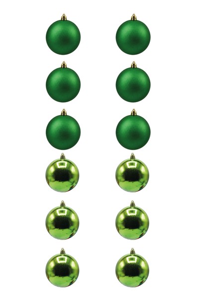 Waldern 6 cm 12li Cici Top Yılbaşı Ağacı Süsü 6 Mat + 6 Parlak Yeşil