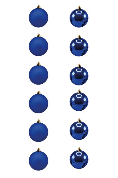 Waldern 6 cm 12li Cici Top Yılbaşı Ağacı Süsü 6 Mat + 6 Parlak Mavi