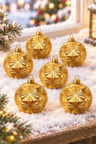 Waldern 6 Cm 6lı Çiçek Figürlü Yılbaşı Ağacı Süsü Cici Top Gold