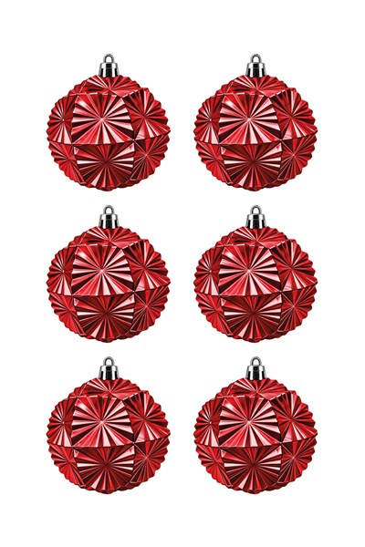 Waldern 6 Cm 6lı Çiçek Figürlü Yılbaşı Ağacı Süsü Cici Top Kırmızı
