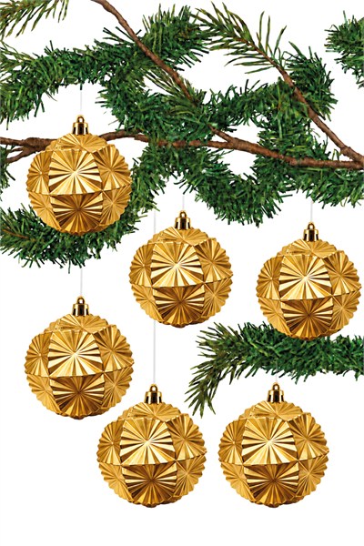 Waldern 6 Cm 6lı Çiçek Figürlü Yılbaşı Ağacı Süsü Cici Top Gold