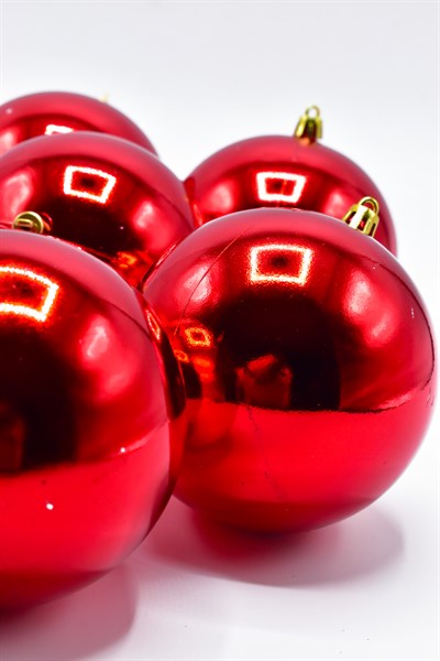 Waldern 6 Lı 10 Cm Parlak Yılbaşı Ağacı Süsü Cici Top Kırmızı