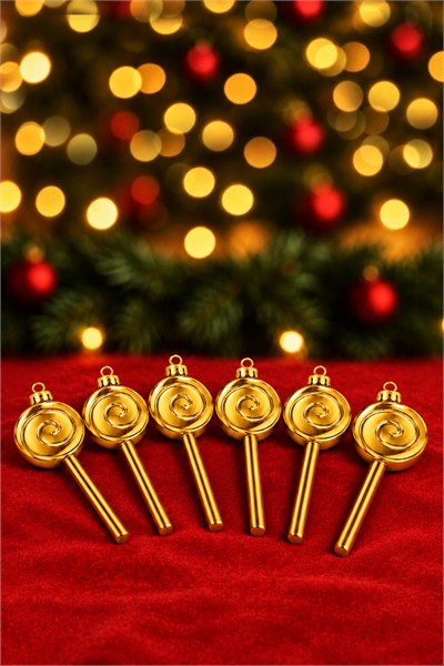 Waldern 6lı 10 cm Şeker Kamışı Yılbaşı Çam Ağacı Süsü Gold