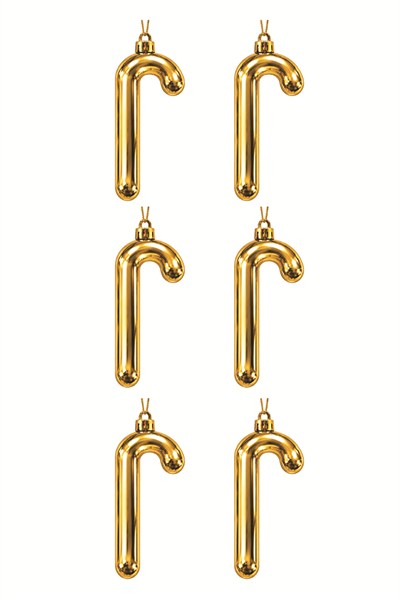 Waldern 6lı 10 cm Şeker Kamışı Yılbaşı Çam Ağacı Süsü Gold