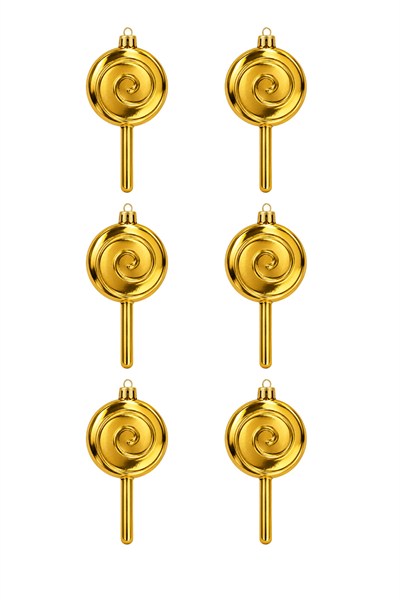 Waldern 6lı 10 cm Şeker Kamışı Yılbaşı Çam Ağacı Süsü Gold