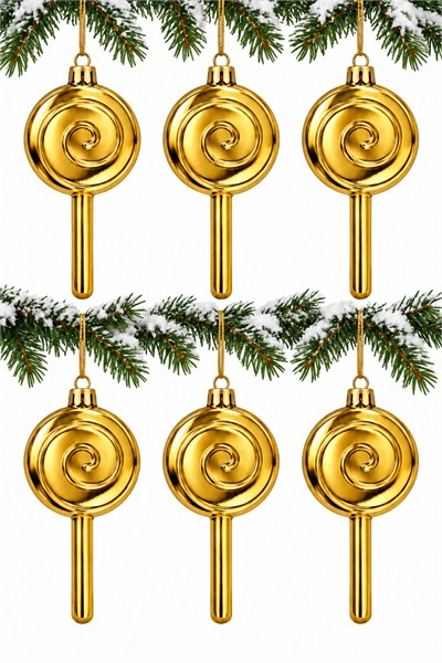 Waldern 6lı 10 cm Şeker Kamışı Yılbaşı Çam Ağacı Süsü Gold