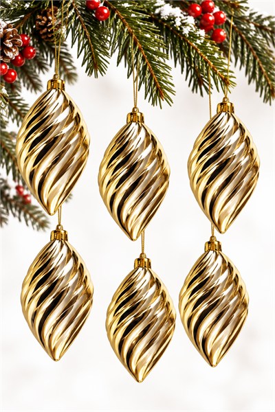 Waldern 6lı 10 cm Spiral Desenli Yılbaşı Çam Ağacı Süsü Gold
