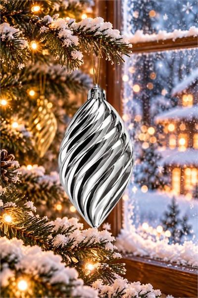 Waldern 6lı 10 cm Spiral Desenli Yılbaşı Çam Ağacı Süsü Gümüş