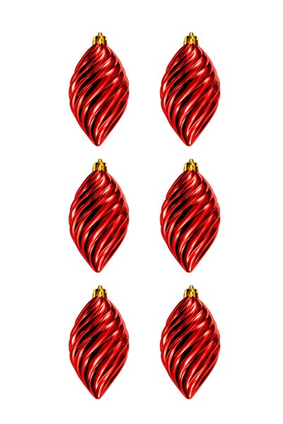 Waldern 6lı 10 cm Spiral Desenli Yılbaşı Çam Ağacı Süsü Kırmızı