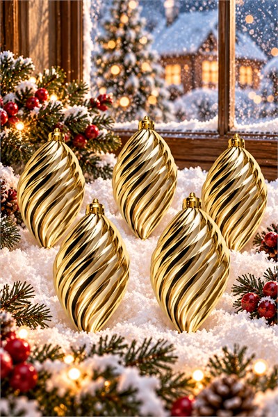 Waldern 6lı 10 cm Spiral Desenli Yılbaşı Çam Ağacı Süsü Gold