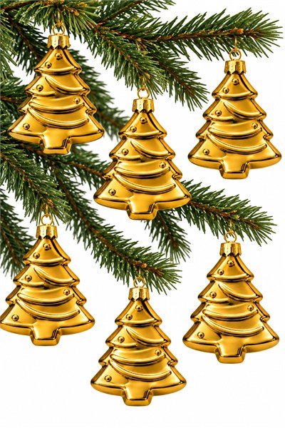 Waldern 6lı 10cm Ağaç Figürlü Xmass Tree Yılbaşı Çam Ağacı Süsü Gold