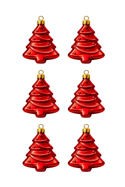 Waldern 6lı 10cm Ağaç Figürlü Xmass Tree Yılbaşı Çam Ağacı Süsü Kırmızı