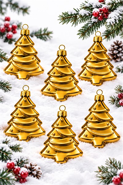 Waldern 6lı 10cm Ağaç Figürlü Xmass Tree Yılbaşı Çam Ağacı Süsü Gold