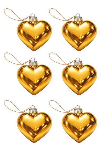 Waldern 6lı 5 cm Kalp Figürlü Yılbaşı Çam Ağacı Süsü Gold