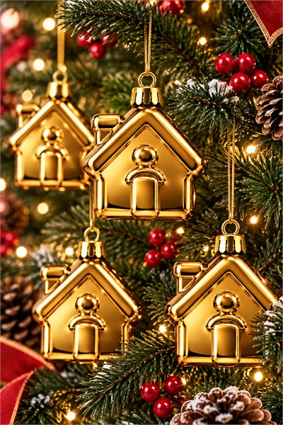 Waldern 6lı 6 cm Ev Figürlü Yılbaşı Çam Ağacı Süsü Gold
