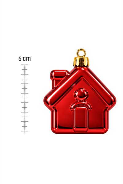 Waldern 6lı 6 cm Ev Figürlü Yılbaşı Çam Ağacı Süsü Kırmızı