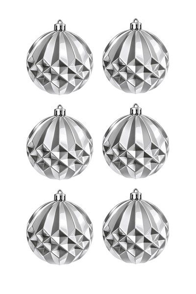 Waldern 6lı 6 Cm Geometrik Desenli Yılbaşı Çam Ağacı Süsü Rhombus Gümüş