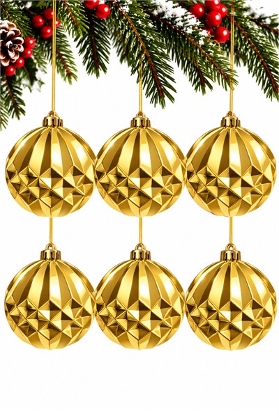 Waldern 6lı 6 Cm Geometrik Desenli Yılbaşı Çam Ağacı Süsü Rhombus Gold