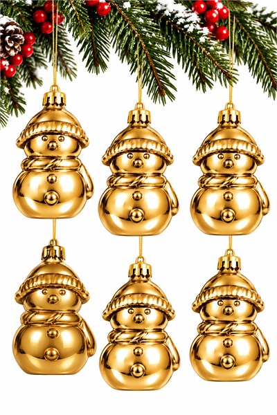 Waldern 6lı 7.5 cm Kardan Adam Yılbaşı Çam Ağacı Süsü Gold