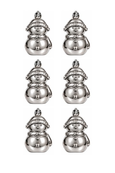 Waldern 6lı 7.5 cm Kardan Adam Yılbaşı Çam Ağacı Süsü Gümüş