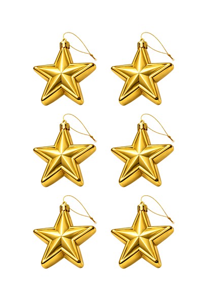 Waldern 6lı 7 cm 5 Köşeli Yıldız Yılbaşı Çam Ağacı Süsü Gold