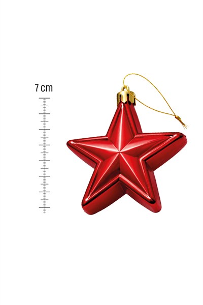 Waldern 6lı 7 cm 5 Köşeli Yıldız Yılbaşı Çam Ağacı Süsü Kırmızı