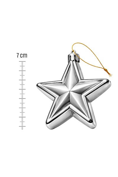 Waldern 6lı 7 cm 5 Köşeli Yıldız Yılbaşı Çam Ağacı Süsü Gümüş