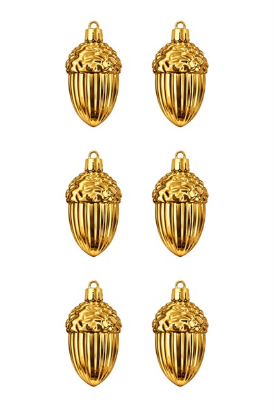 Waldern 6lı 7 cm Palamut Figürlü Yılbaşı Çam Ağacı Süsü Gold