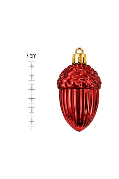 Waldern 6lı 7 cm Palamut Figürlü Yılbaşı Çam Ağacı Süsü Kırmızı