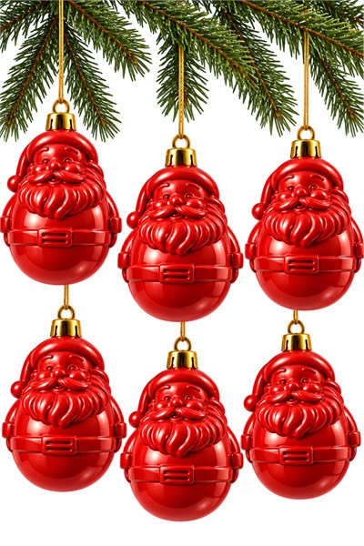 Waldern 6lı 8.5 cm Noel Baba Figürlü Yılbaşı Çam Ağacı Süsü Kırmızı